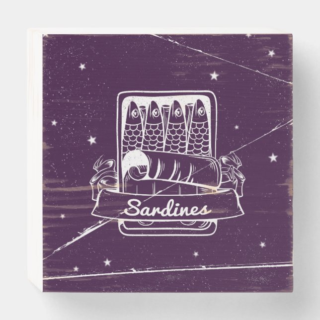 Sardines in a tin Distressed Wooden Box Sign (Front Horizontal)