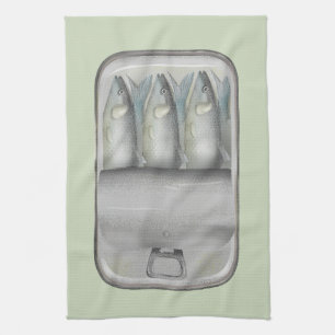 Sardines in a tin kitchen towel