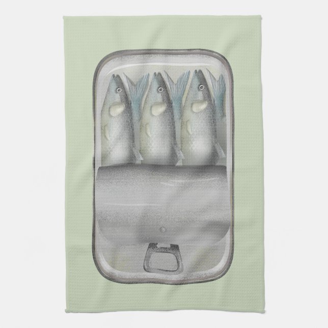 Sardines in a tin kitchen towel (Vertical)