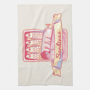 Sardines in a tin kitchen towel