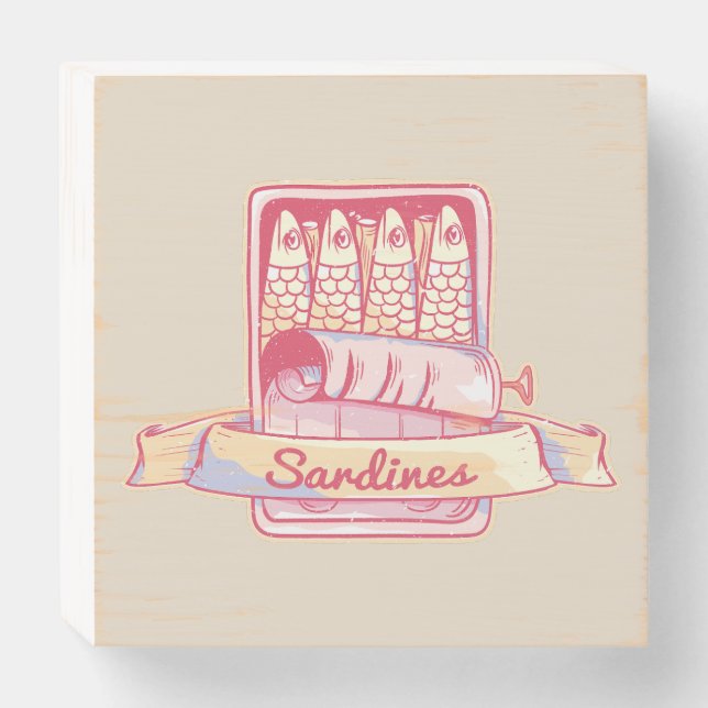 Sardines in a tin wooden box sign (Front Horizontal)