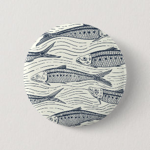 Sardines in Motion in navy and ivory Button