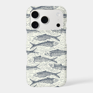 Sardines in Motion in navy and ivory iPhone 17 Pro Case