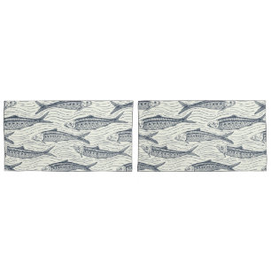 Sardines in Motion in navy and ivory Pillow Case