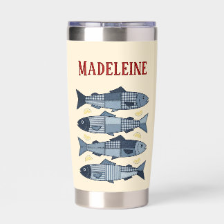 Sardines Lemons Patchwork Quilted Coastal Monogram Insulated Tumbler