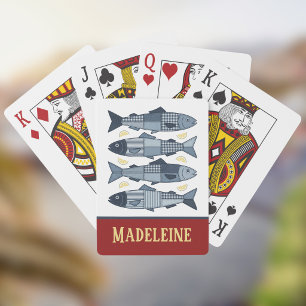 Sardines Lemons Patchwork Quilted Coastal Monogram Poker Cards