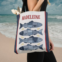 Sardines Lemons Patchwork Quilted Coastal Monogram