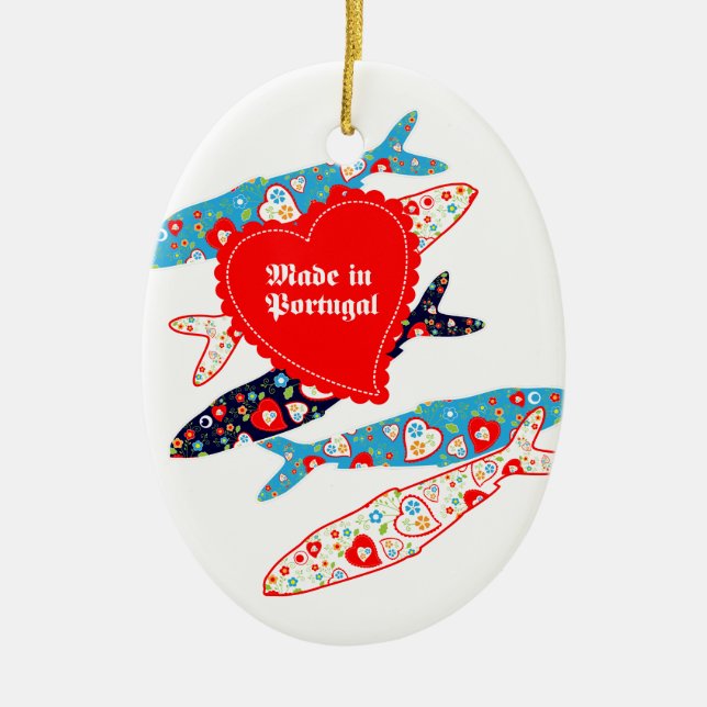 Sardines Made in Portugal Ceramic Ornament (Front)