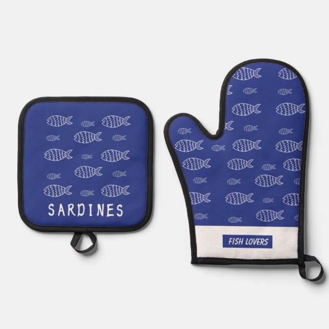 Sardines Oven Mitt & Pot Holder Set (Front)