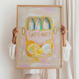 Sardines Painting Coastal Print Kitchen Wall Art
