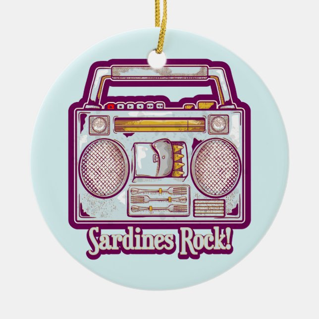 Sardines Rock Funny 80's Stereo Ceramic Ornament (Front)