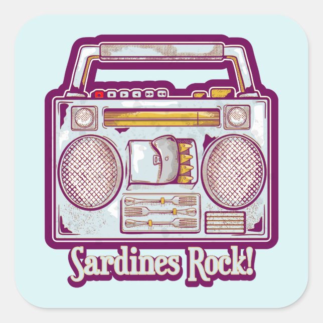Sardines Rock Funny 80's Stereo Square Sticker (Front)
