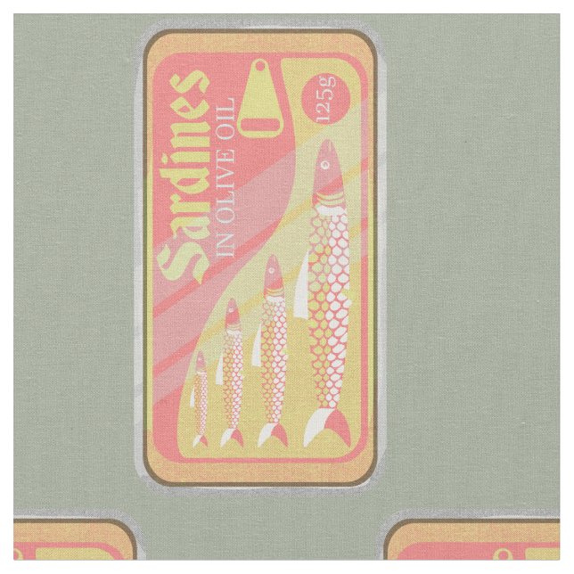 Sardines tin Retro poster style Fabric (Close Up)