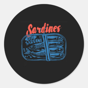 Sardines Tinned Fish Retro Graphic For Men Women Classic Round Sticker