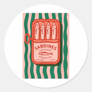 Sardines Tinned Fish Retro Graphic Summer For Men Classic Round Sticker