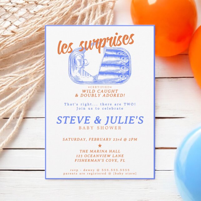 Sardines Tinned Fish Twins Multiples Baby Shower Invitation (Creator Uploaded)