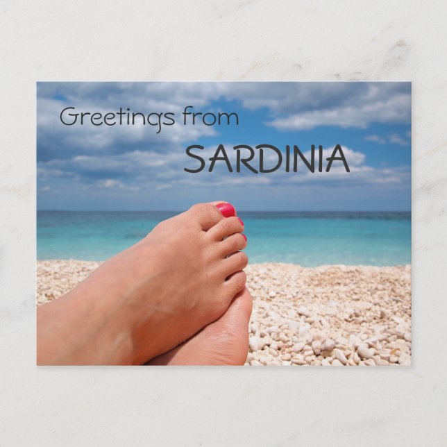 Sardinia beach greetings text postcard (Front)