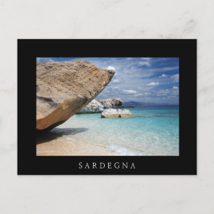 Sardinia beach with big rocks black postcard