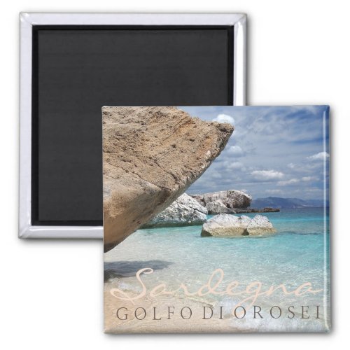 Sardinia beach with big rocks text magnet