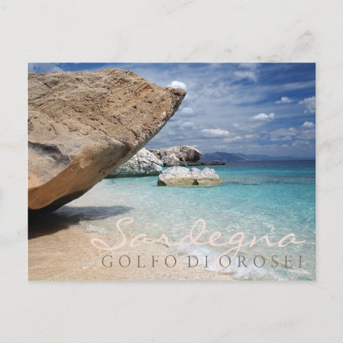 Sardinia beach with big rocks text postcard