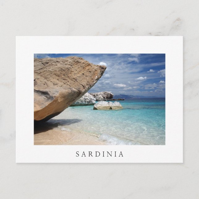 Sardinia beach with big rocks white postcard (Front)
