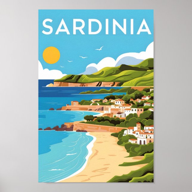 Sardinia Italy Art Vintage Travel Illustration Poster (Front)