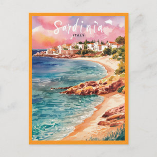 Sardinia Italy Beach Watercolor Painting Postcard
