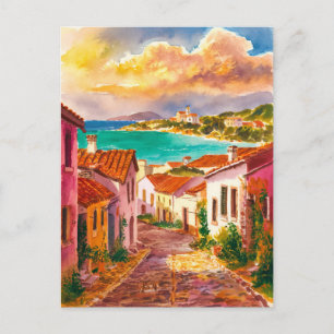 Sardinia Italy Street Watercolor Painting Postcard