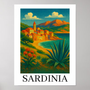 Sardinia Italy VIntage Travel Art Poster