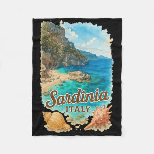 Sardinia Italy Watercolor Beach Travel Souvenir  Fleece Blanket