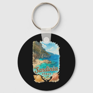Sardinia Italy Watercolor Beach Travel Souvenir Keychain