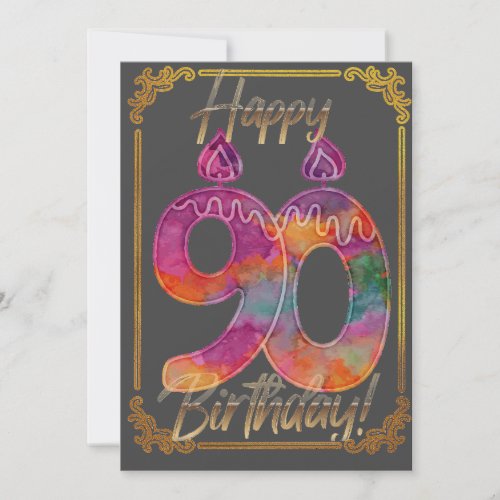 Saree Numeral with Gold 90th Birthday Card