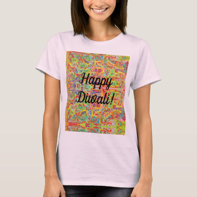 sari abstract design and Happy Diwali T-Shirt (Front)