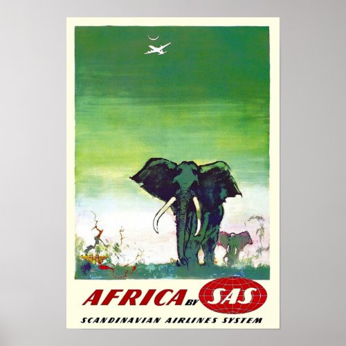 SAS  Scandinavian Airlines Vintage Fly to Africa P Poster