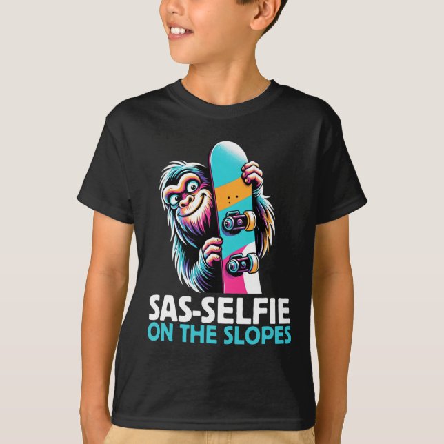 Sas-selfie On The Slopes Snowboarding Bigfoot Snow T-Shirt (Front)