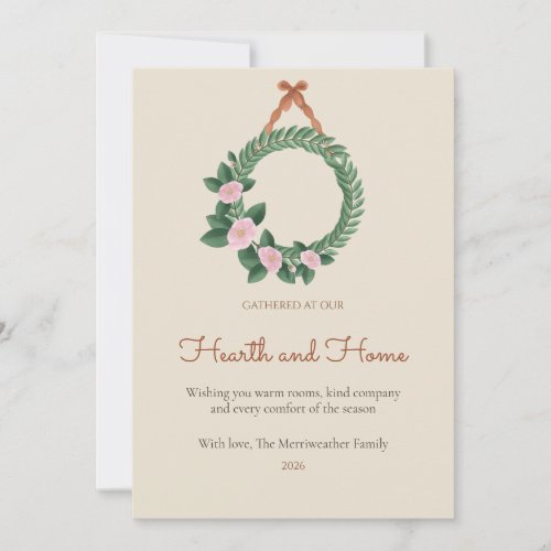 Sasanqua Ribbon Yoke Wreath Family Christmas Card