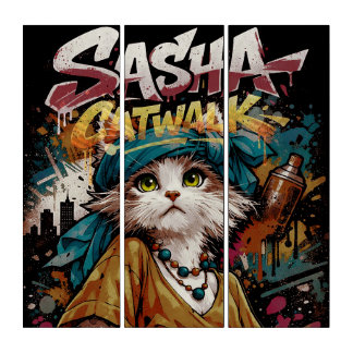 Sasha Catwalk Y2K Graffiti 3-Panel Canvas Print Triptych