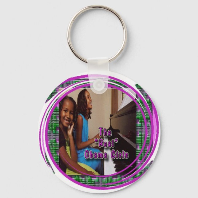 SASHA & MALIA OBAMA GIRLS ROUND KEYCHAIN (Front)