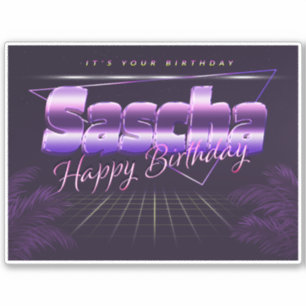 Sasha name first name purple retro sticker birthda