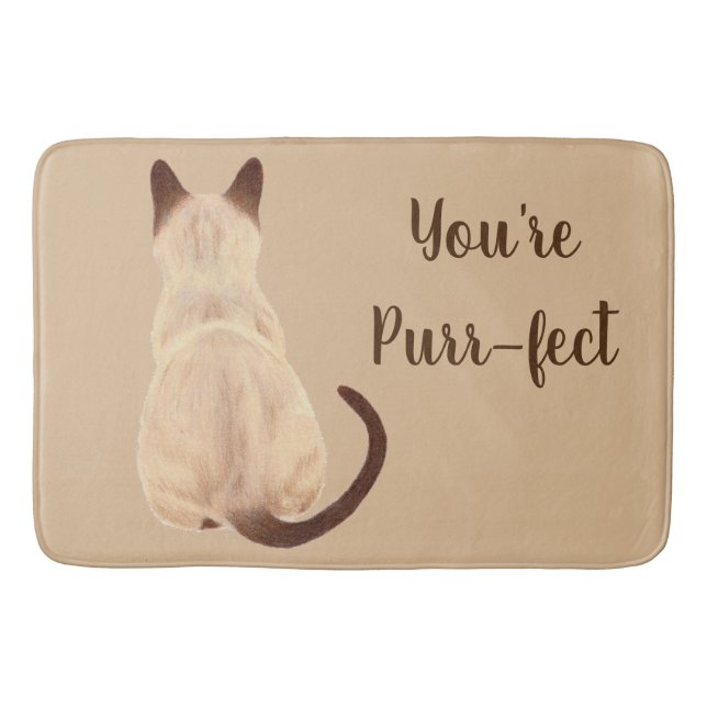 Sasha Siamese Cat Lover Back View You're Purrfect Bath Mat (Front)