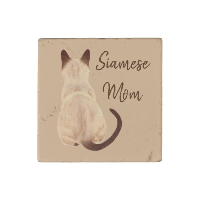 Sasha Siamese Cat Lover Kitty Looking Away Drawing Stone Magnet (Front)