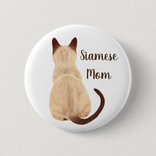 Sasha Siamese Cat Mom Kitty Looking Away Back View Button