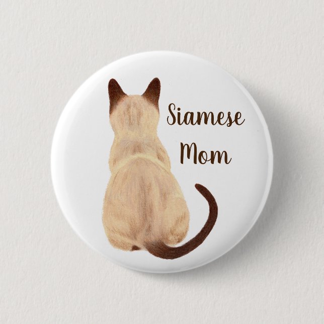 Sasha Siamese Cat Mom Kitty Looking Away Back View Button (Front)