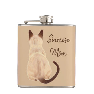 Sasha Siamese Cat Mom Kitty Looking Away Back View Flask