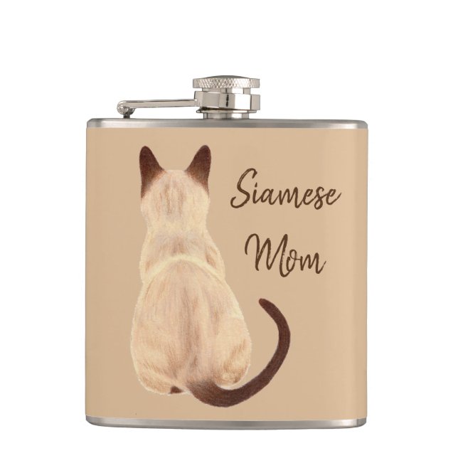 Sasha Siamese Cat Mom Kitty Looking Away Back View Flask (Front)