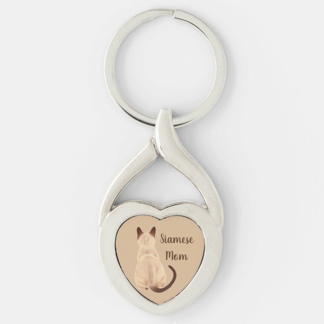 Sasha Siamese Cat Mom Kitty Looking Away Back View Keychain (Front)