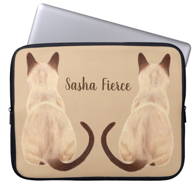Sasha Siamese Cat Mom Kitty Looking Away Back View Laptop Sleeve (Front)