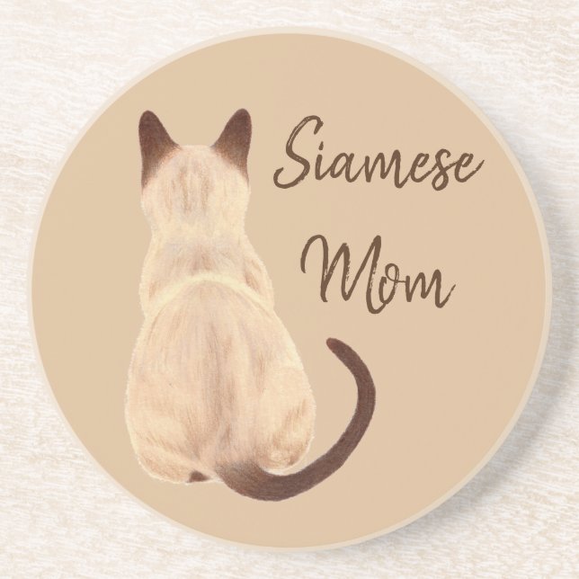 Sasha Siamese Cat Mom Kitty Looking Away Back View Sandstone Coaster (Front)