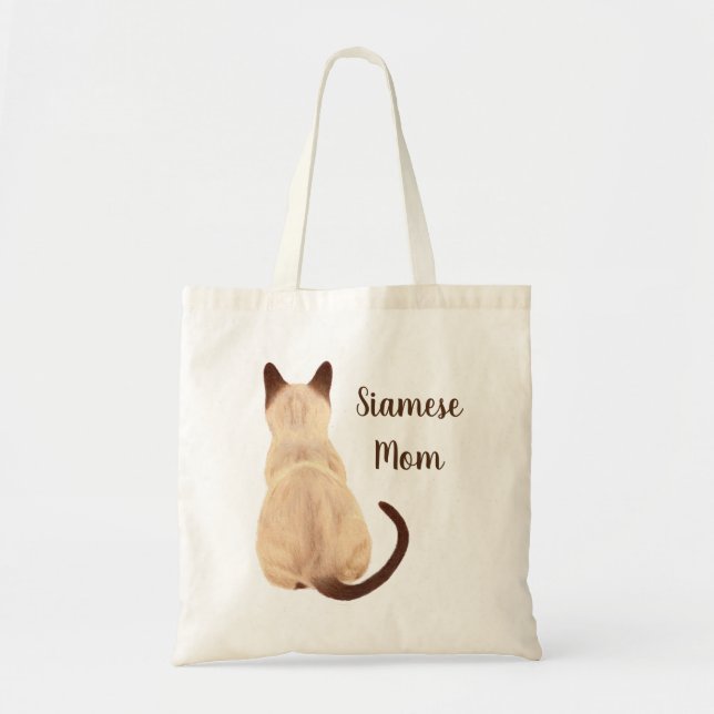Sasha Siamese Cat Mom Kitty Looking Away Back View Tote Bag (Front)