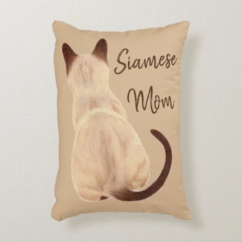 Sasha Siamese Cat Mom Kitty Looking Away Drawing Decorative Pillow